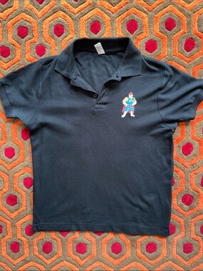 MAKE OFFER! The Simpsons Duffman Duff Beer Black Logo Polo Shirt - Black Men's S